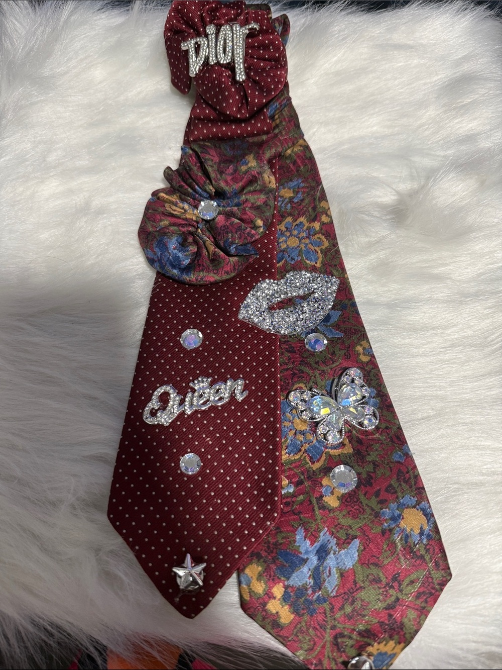 Burgundy Floral Junk Tie with Sparkle Embellishments